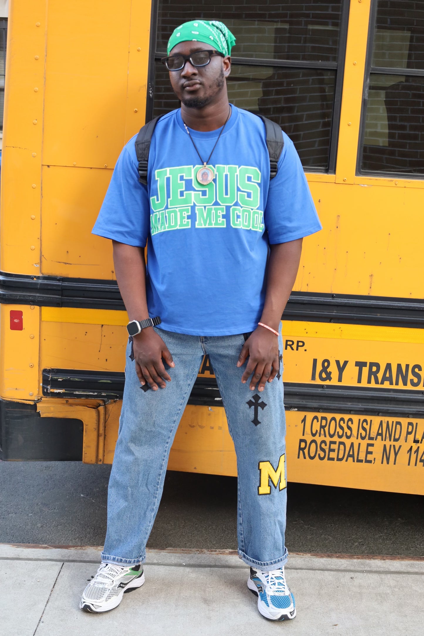 “Jesus Made Me Cool” Slight Cropped Tee – Blue