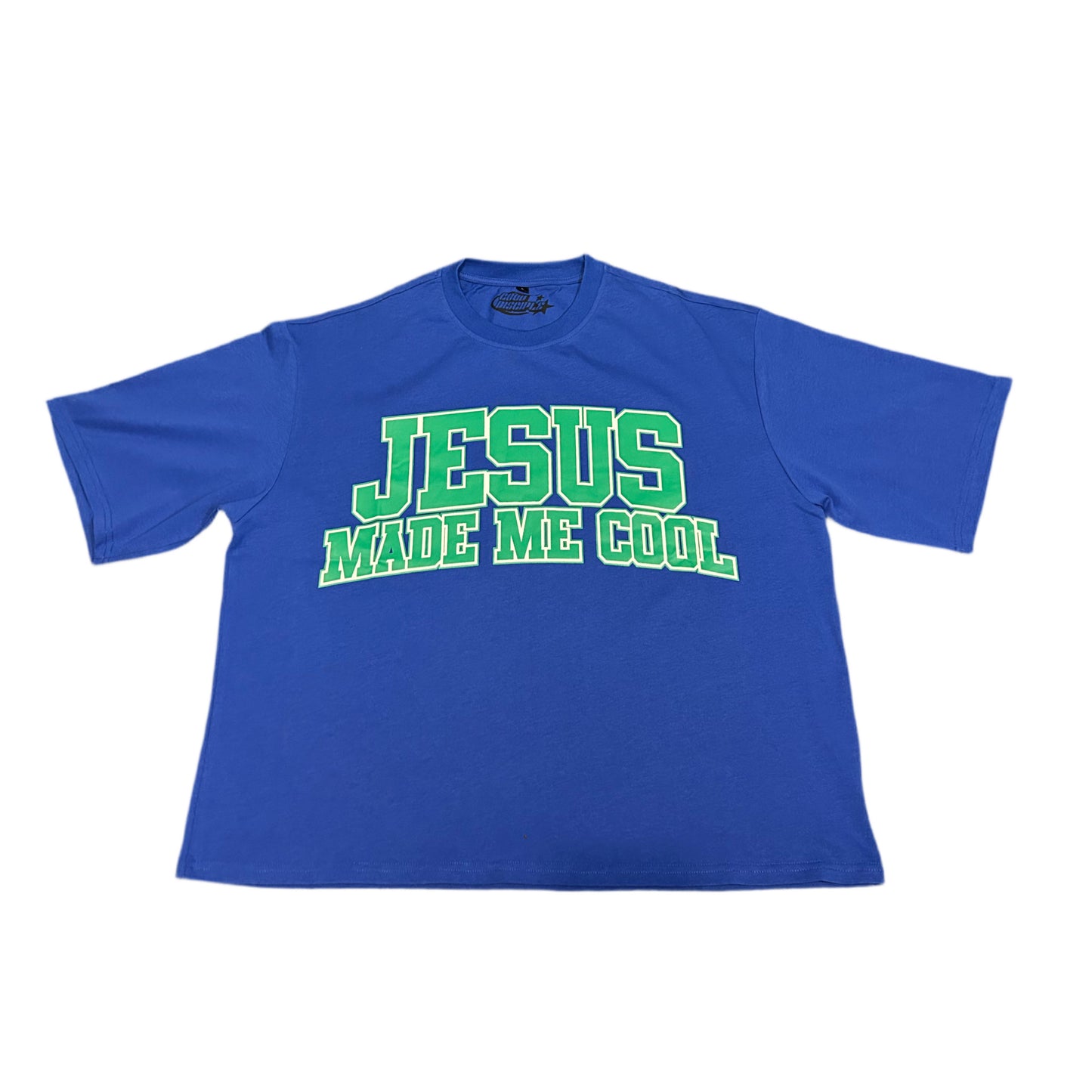 “Jesus Made Me Cool” Slight Cropped Tee – Blue
